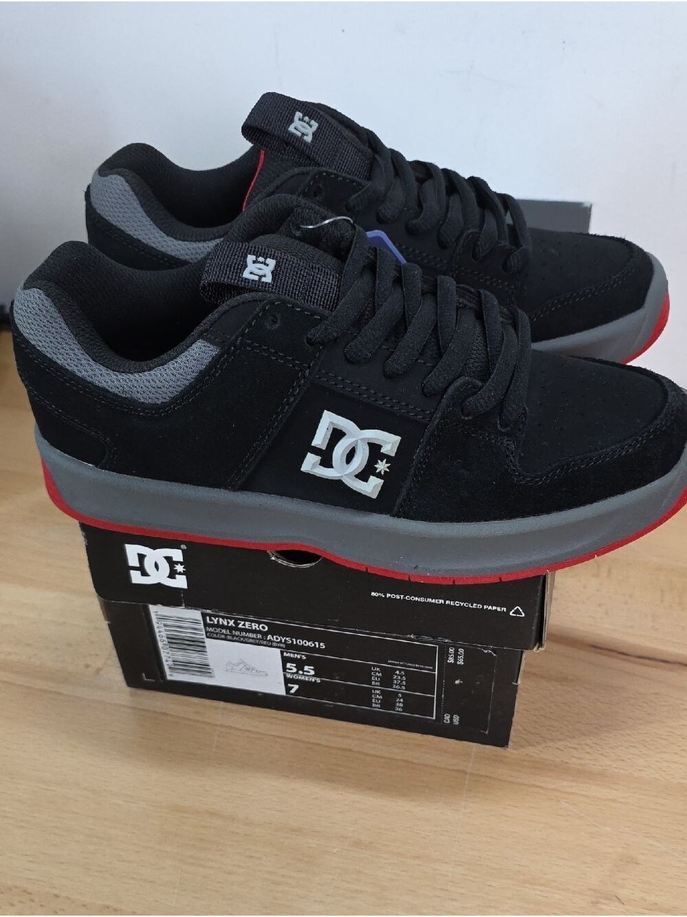 DC Men’s Black & Gray Skate Sneakers with Red Outsole